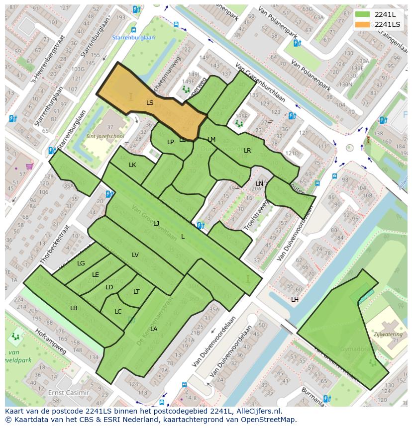 Afbeelding van het postcodegebied 2241 LS op de kaart.
