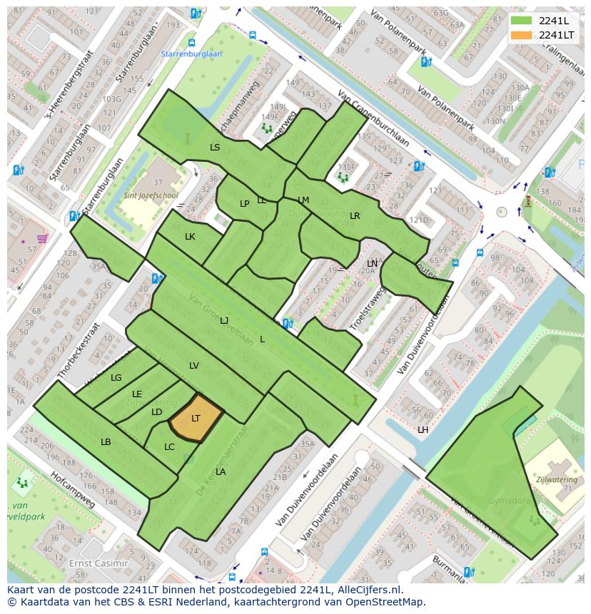 Afbeelding van het postcodegebied 2241 LT op de kaart.