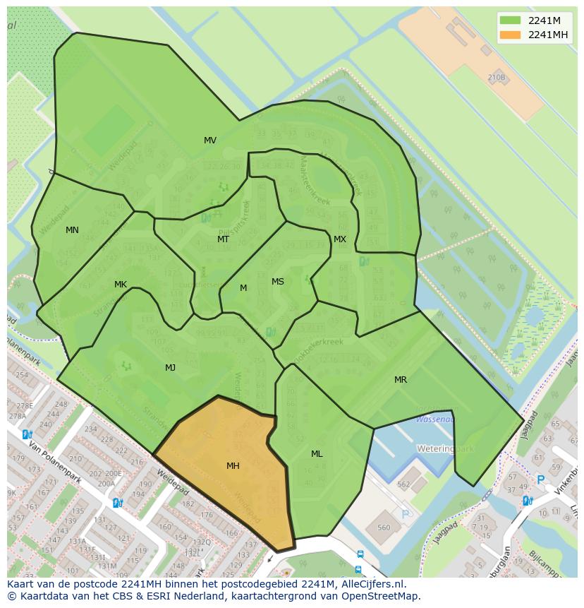 Afbeelding van het postcodegebied 2241 MH op de kaart.