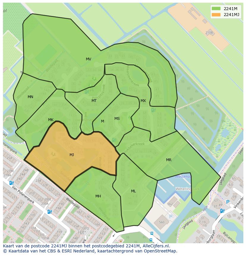 Afbeelding van het postcodegebied 2241 MJ op de kaart.