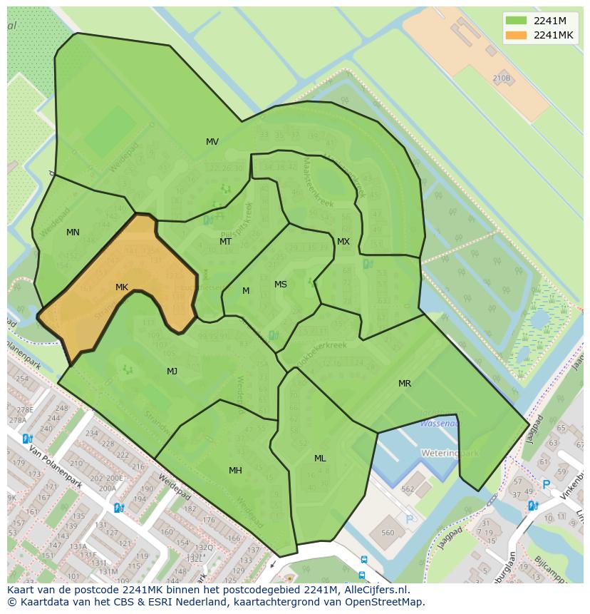 Afbeelding van het postcodegebied 2241 MK op de kaart.