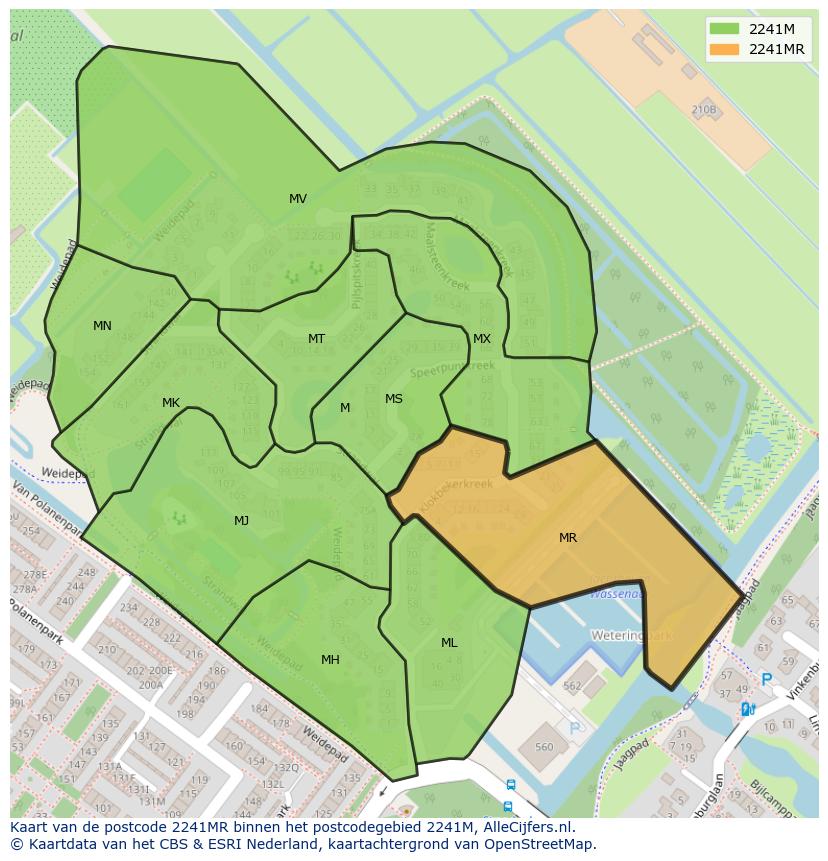 Afbeelding van het postcodegebied 2241 MR op de kaart.