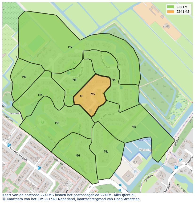 Afbeelding van het postcodegebied 2241 MS op de kaart.
