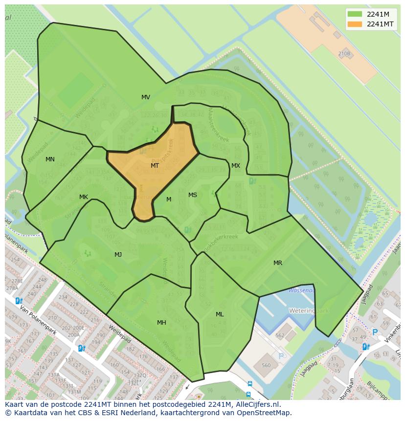 Afbeelding van het postcodegebied 2241 MT op de kaart.