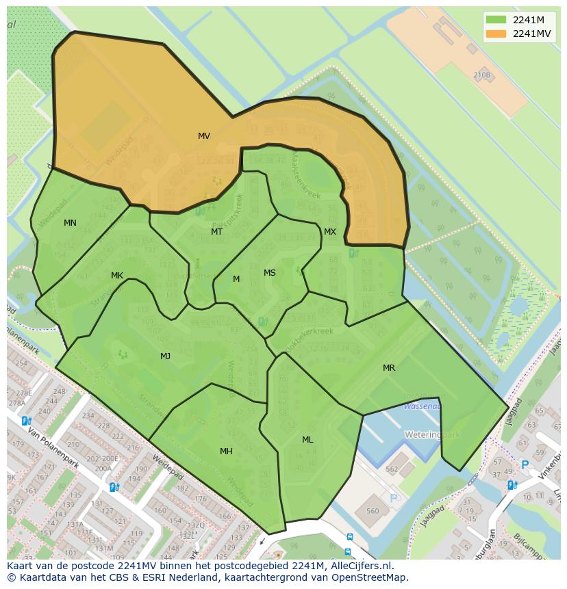 Afbeelding van het postcodegebied 2241 MV op de kaart.