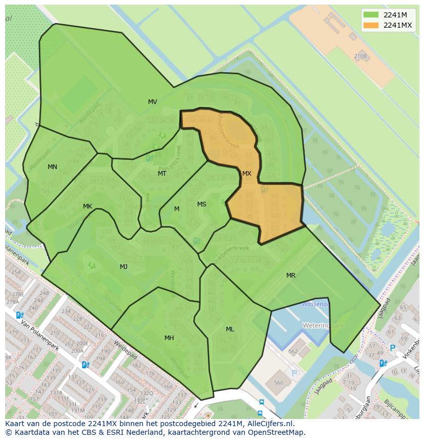 Afbeelding van het postcodegebied 2241 MX op de kaart.
