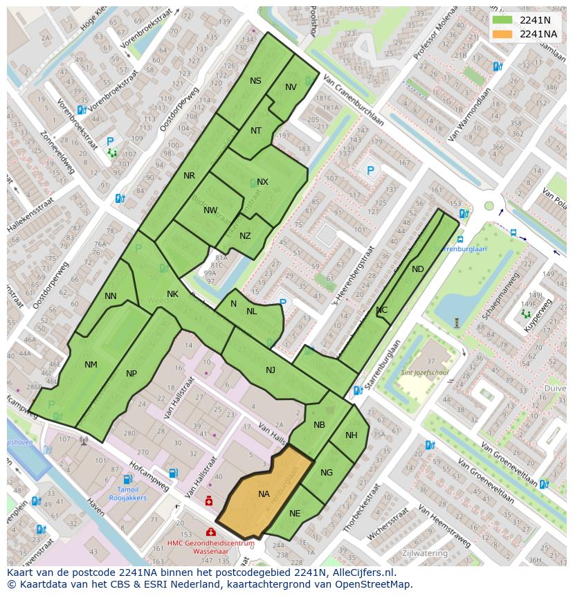 Afbeelding van het postcodegebied 2241 NA op de kaart.