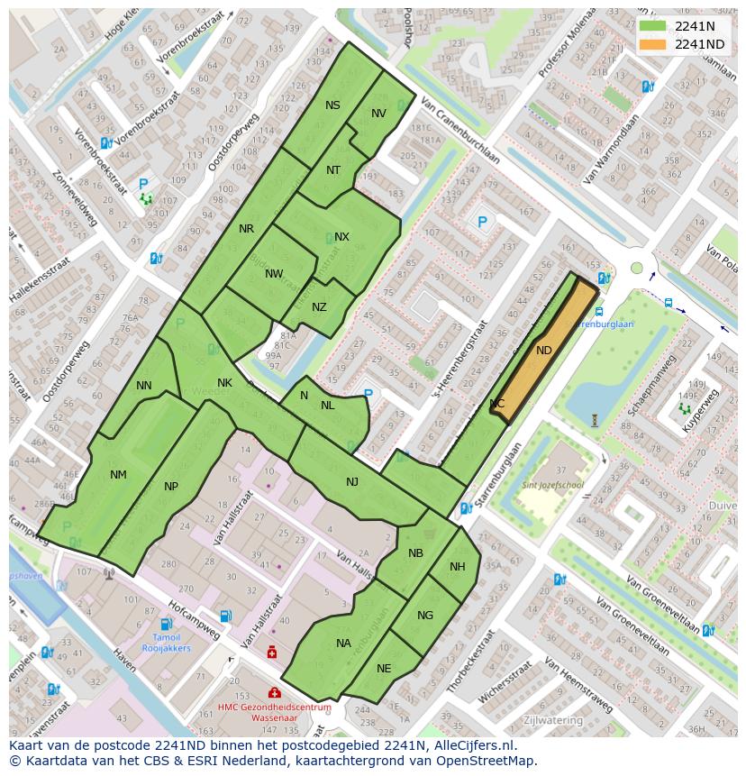Afbeelding van het postcodegebied 2241 ND op de kaart.