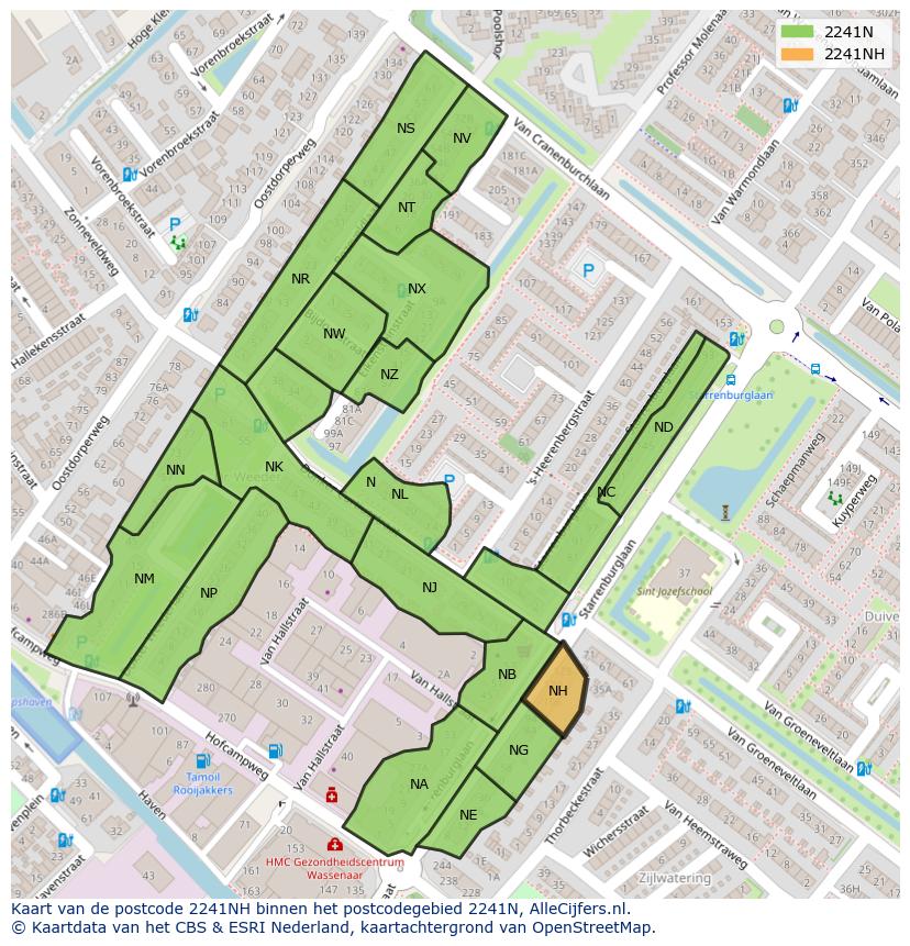 Afbeelding van het postcodegebied 2241 NH op de kaart.