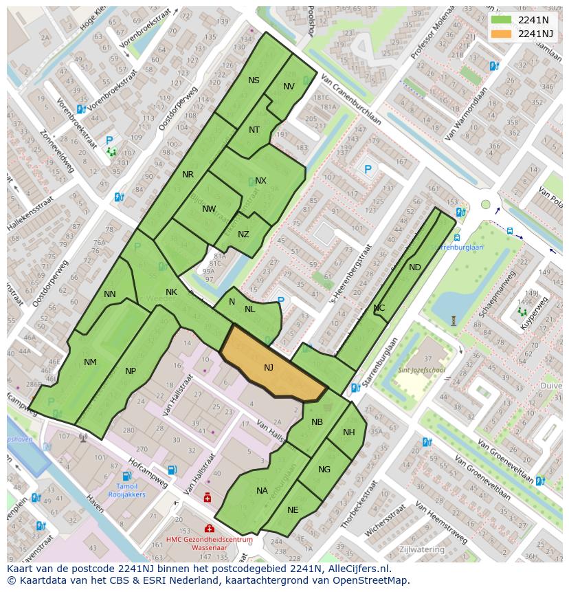 Afbeelding van het postcodegebied 2241 NJ op de kaart.