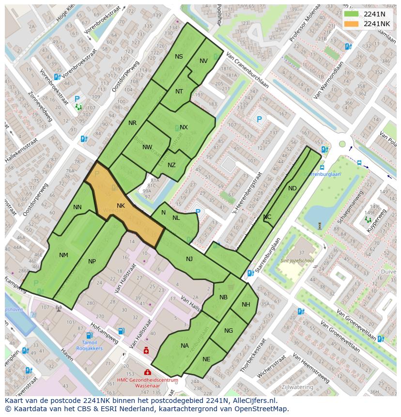 Afbeelding van het postcodegebied 2241 NK op de kaart.