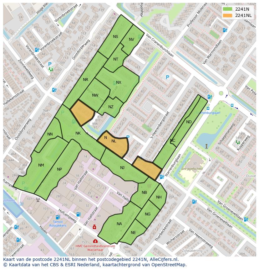 Afbeelding van het postcodegebied 2241 NL op de kaart.
