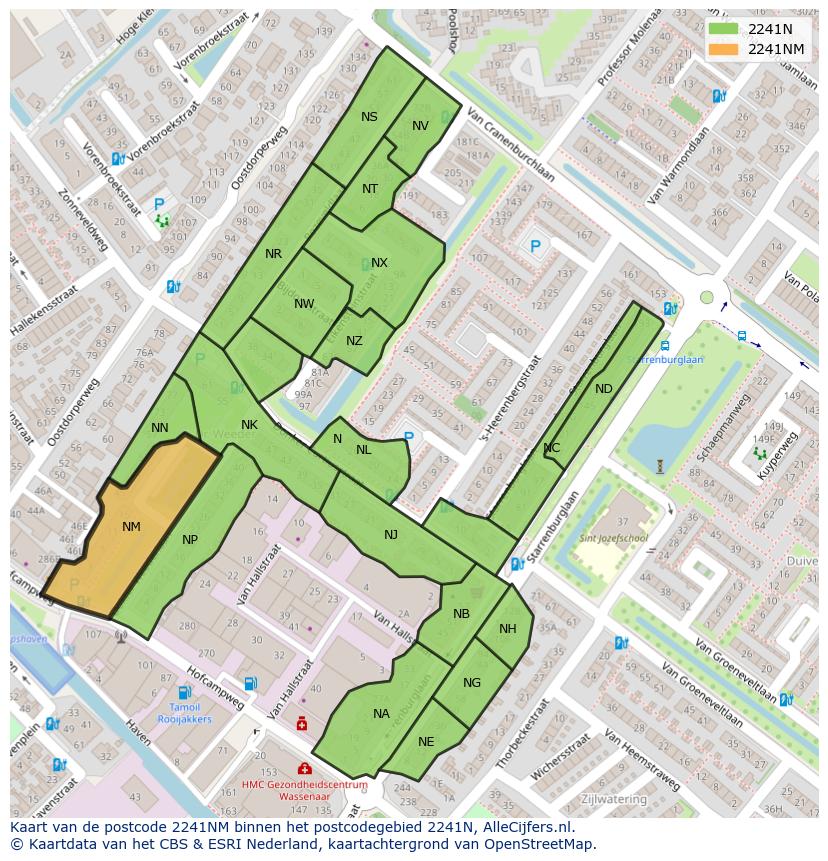 Afbeelding van het postcodegebied 2241 NM op de kaart.