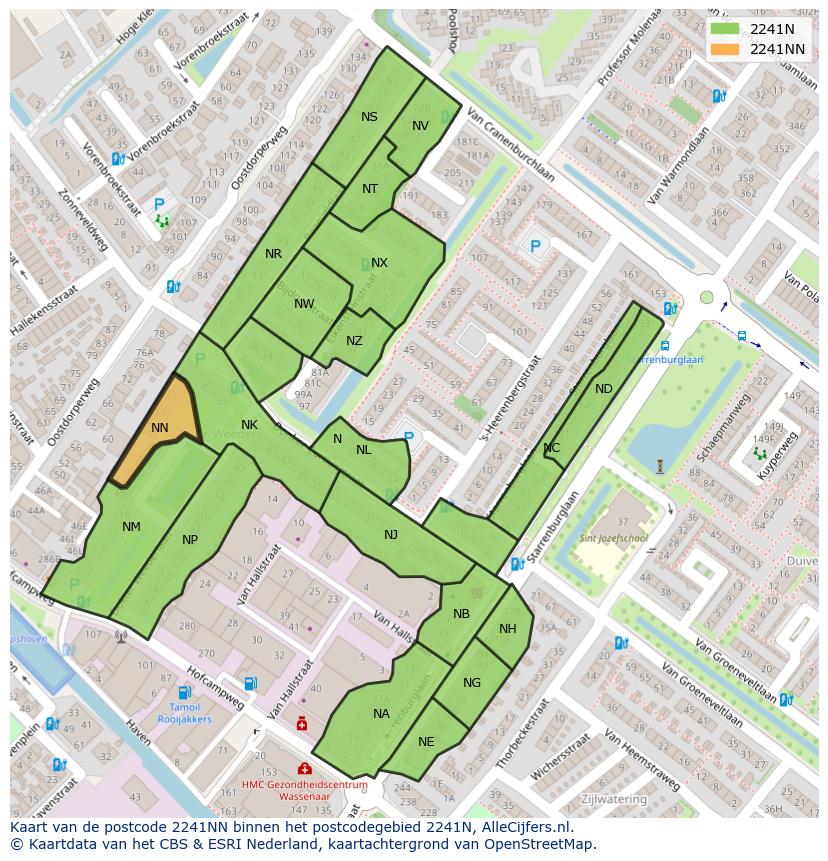 Afbeelding van het postcodegebied 2241 NN op de kaart.
