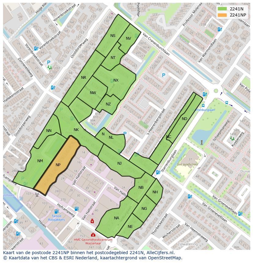 Afbeelding van het postcodegebied 2241 NP op de kaart.