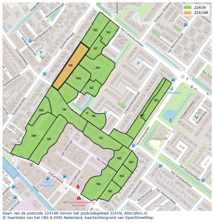 Afbeelding van het postcodegebied 2241 NR op de kaart.