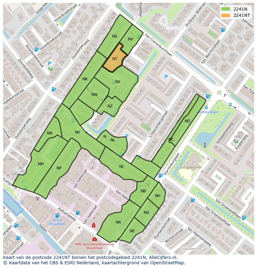 Afbeelding van het postcodegebied 2241 NT op de kaart.