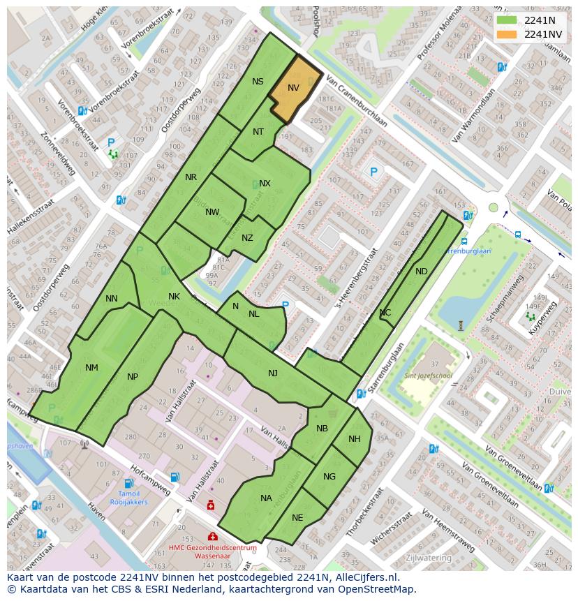 Afbeelding van het postcodegebied 2241 NV op de kaart.