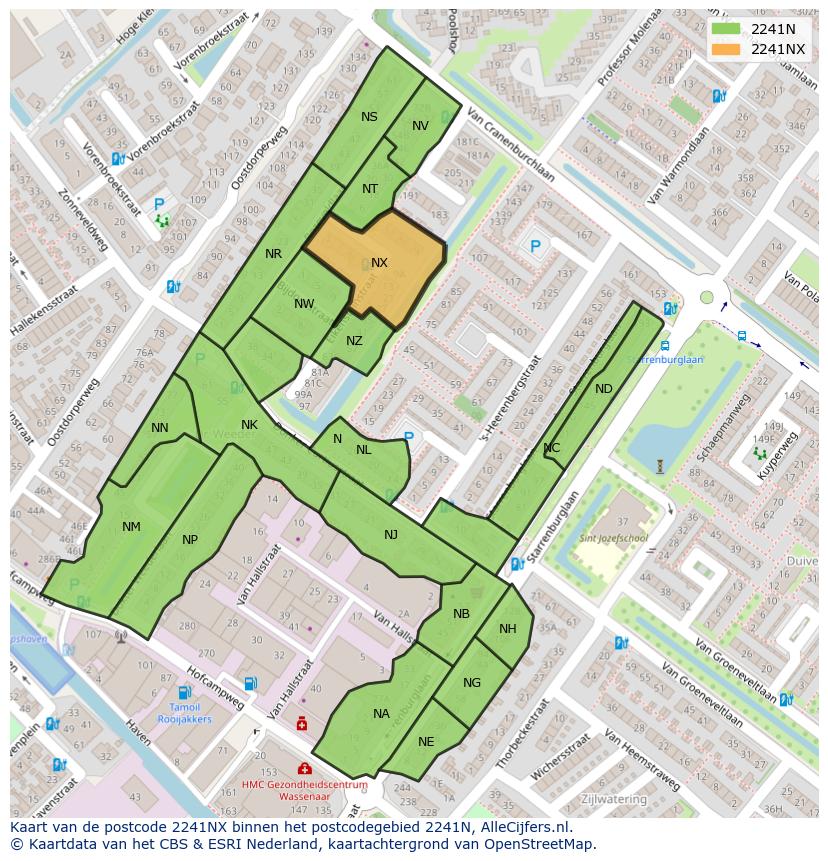 Afbeelding van het postcodegebied 2241 NX op de kaart.