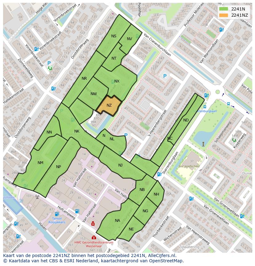 Afbeelding van het postcodegebied 2241 NZ op de kaart.