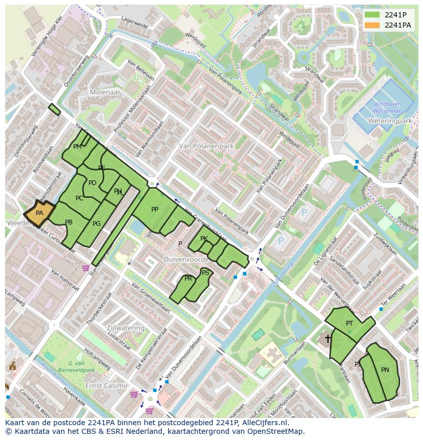 Afbeelding van het postcodegebied 2241 PA op de kaart.