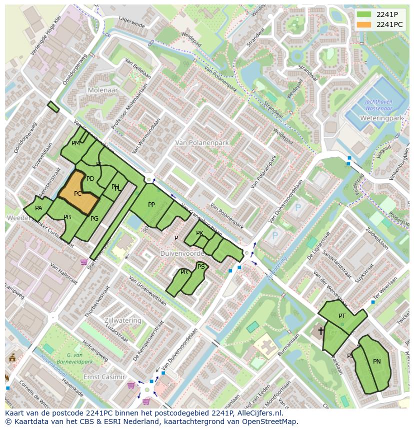 Afbeelding van het postcodegebied 2241 PC op de kaart.