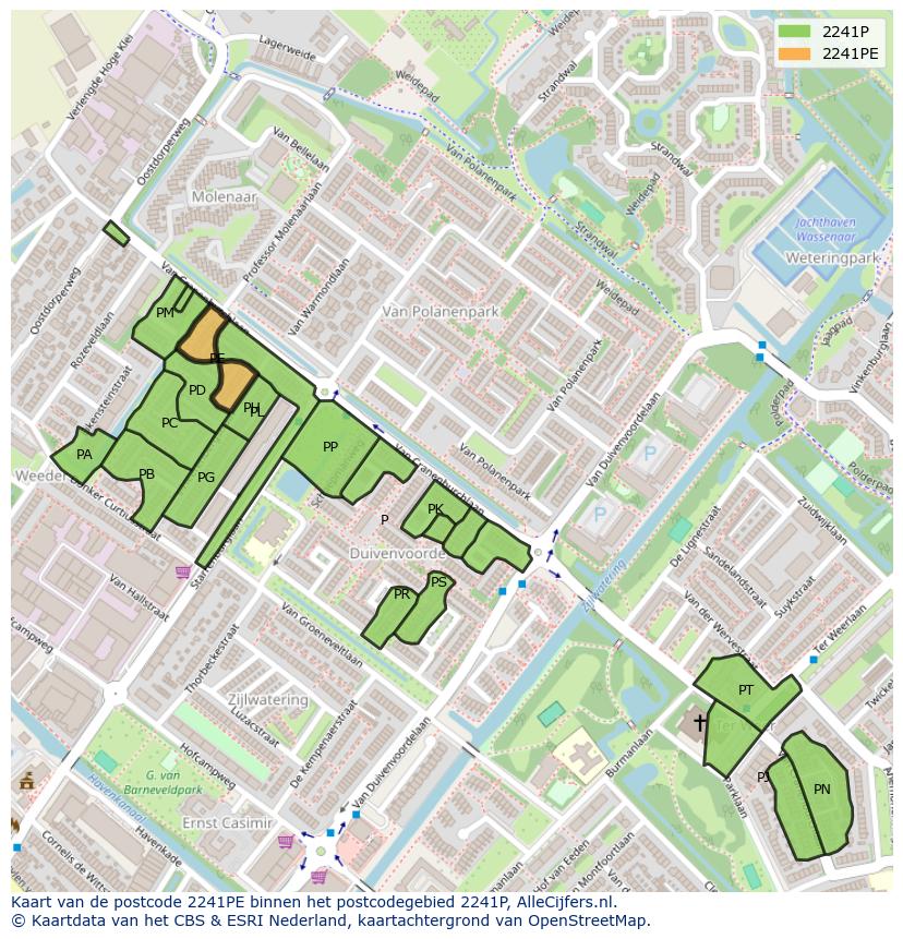 Afbeelding van het postcodegebied 2241 PE op de kaart.