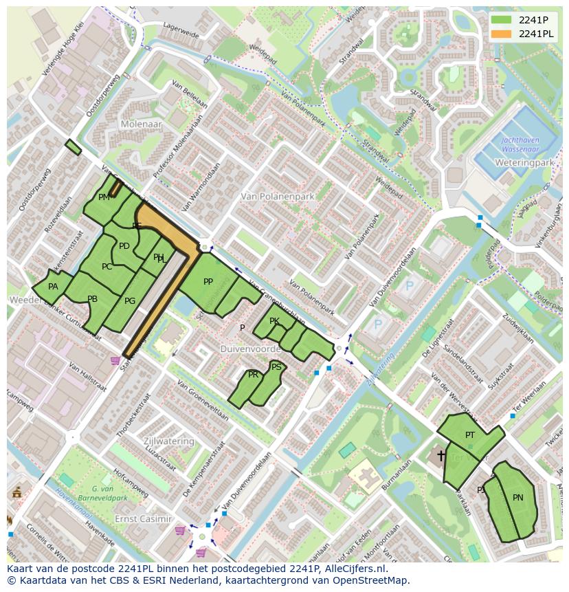 Afbeelding van het postcodegebied 2241 PL op de kaart.