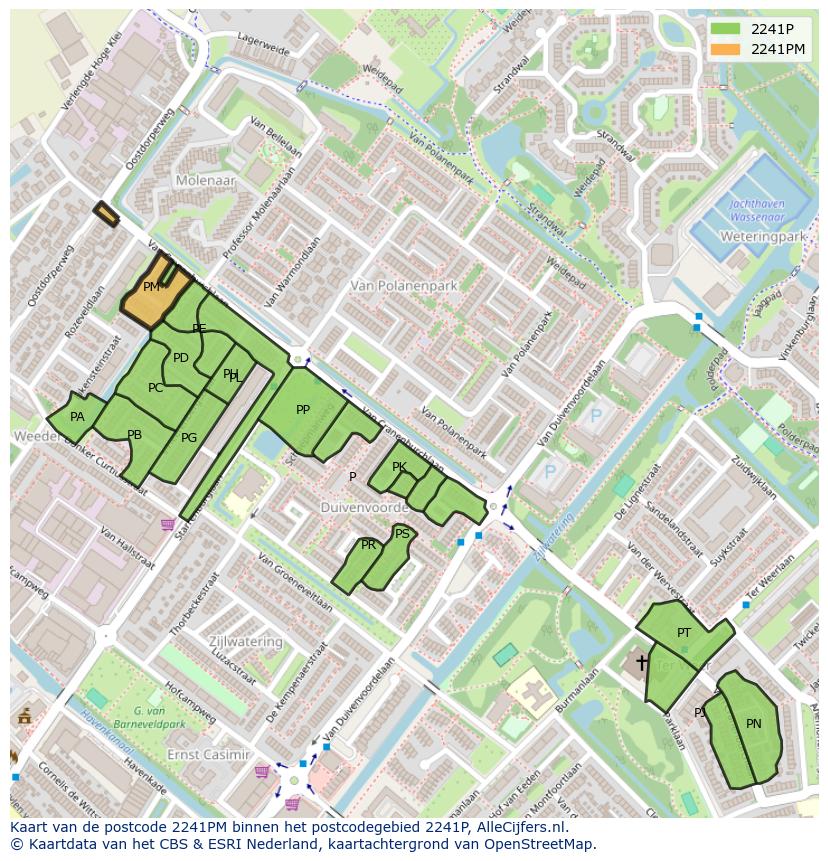 Afbeelding van het postcodegebied 2241 PM op de kaart.