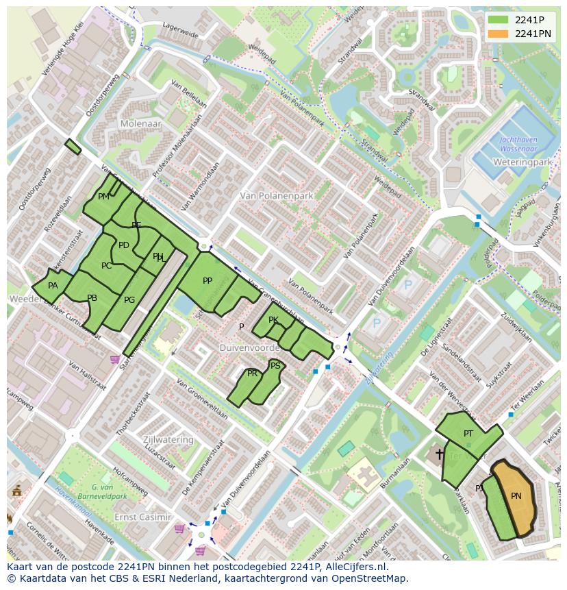 Afbeelding van het postcodegebied 2241 PN op de kaart.
