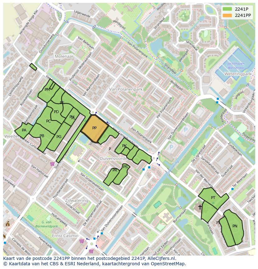 Afbeelding van het postcodegebied 2241 PP op de kaart.