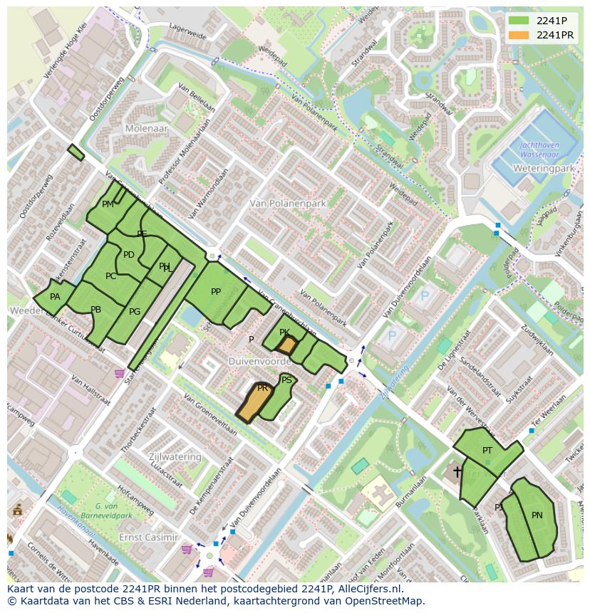 Afbeelding van het postcodegebied 2241 PR op de kaart.