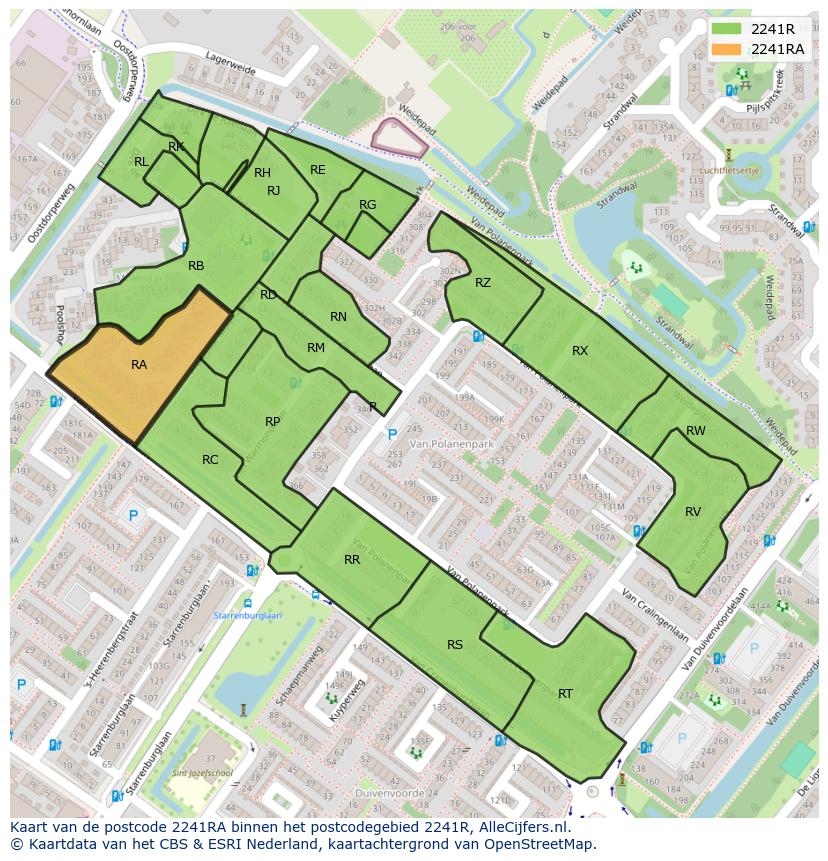 Afbeelding van het postcodegebied 2241 RA op de kaart.