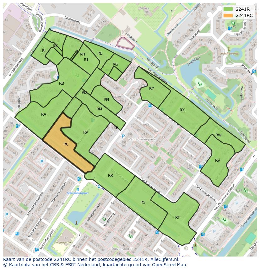 Afbeelding van het postcodegebied 2241 RC op de kaart.