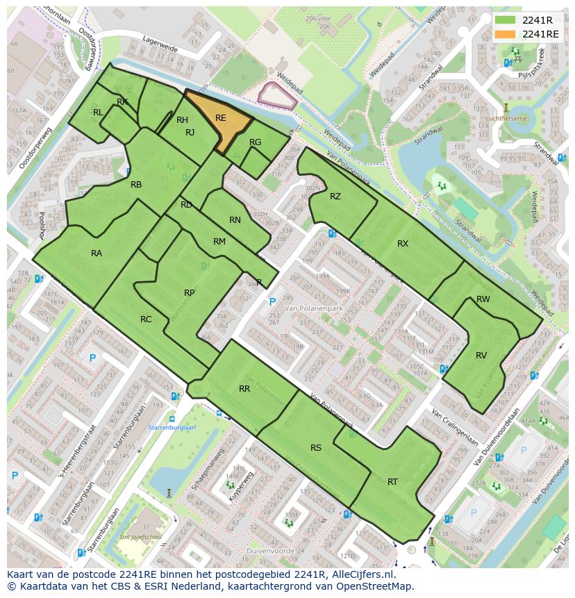 Afbeelding van het postcodegebied 2241 RE op de kaart.