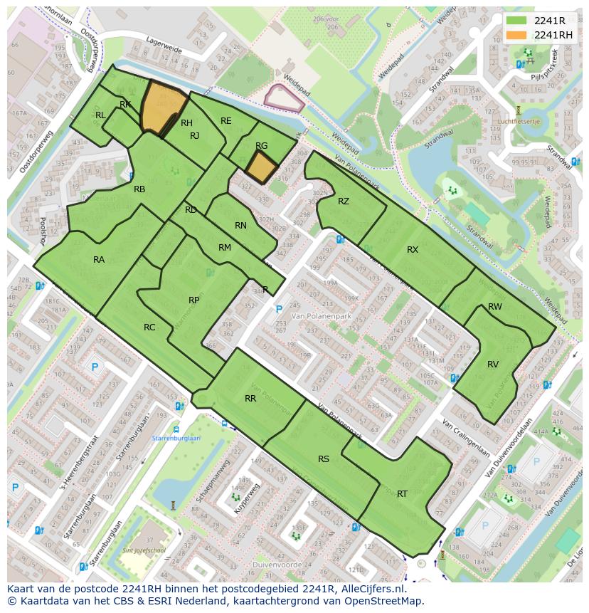 Afbeelding van het postcodegebied 2241 RH op de kaart.