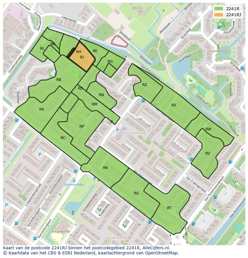 Afbeelding van het postcodegebied 2241 RJ op de kaart.