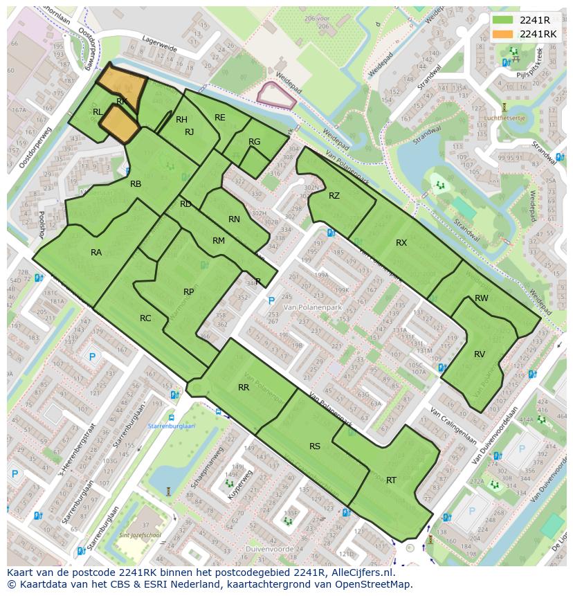 Afbeelding van het postcodegebied 2241 RK op de kaart.