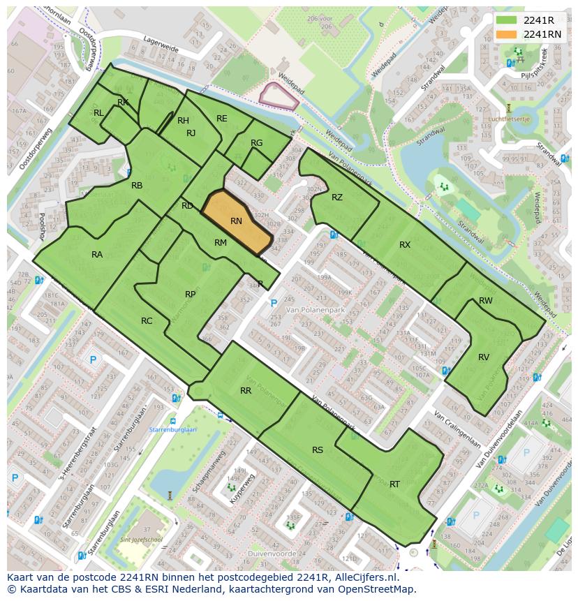 Afbeelding van het postcodegebied 2241 RN op de kaart.