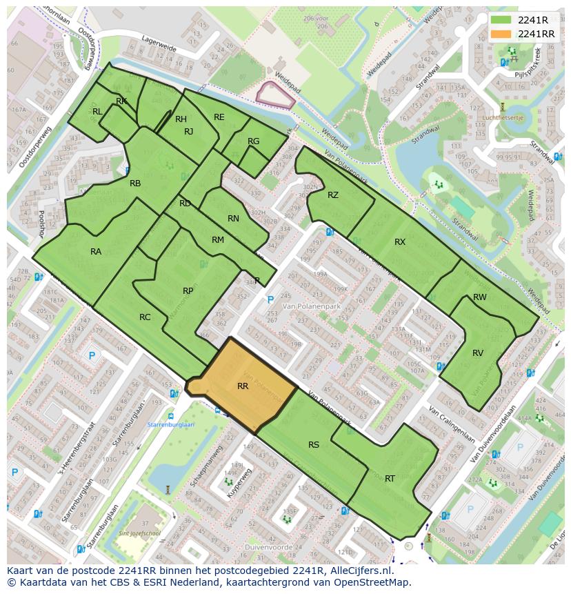 Afbeelding van het postcodegebied 2241 RR op de kaart.