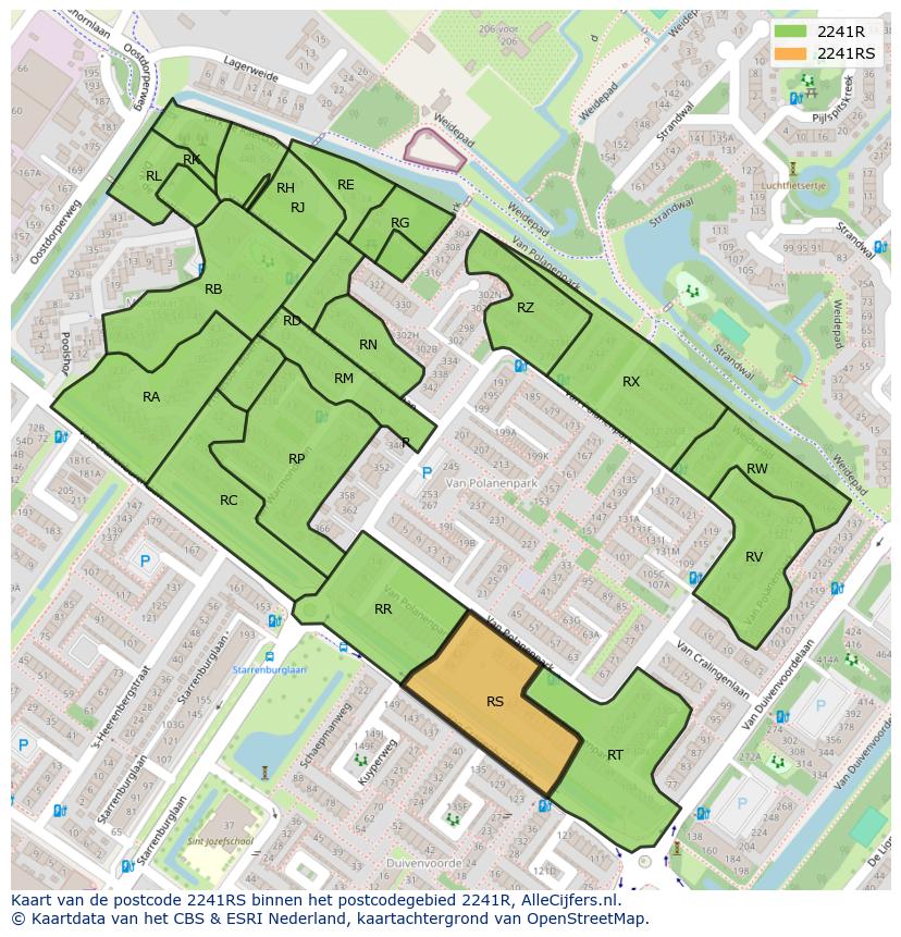 Afbeelding van het postcodegebied 2241 RS op de kaart.