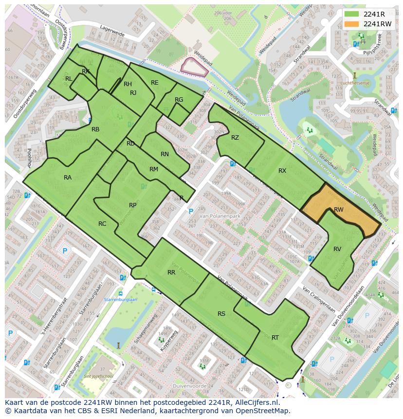 Afbeelding van het postcodegebied 2241 RW op de kaart.