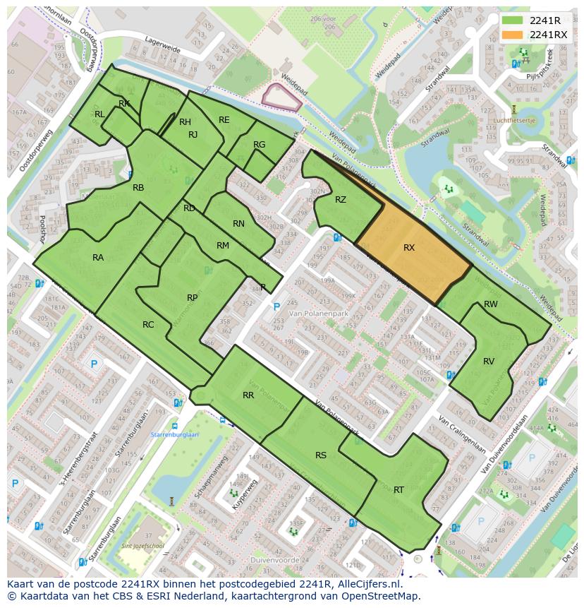 Afbeelding van het postcodegebied 2241 RX op de kaart.