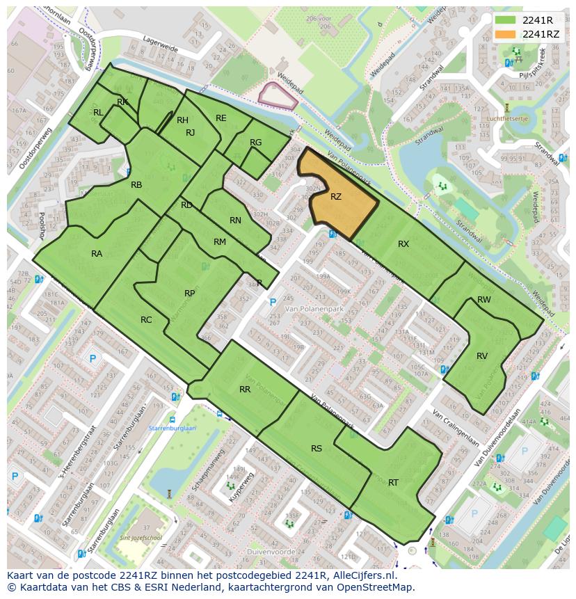 Afbeelding van het postcodegebied 2241 RZ op de kaart.