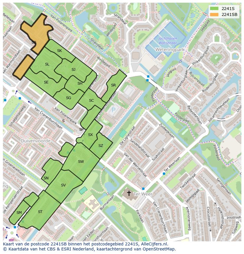 Afbeelding van het postcodegebied 2241 SB op de kaart.