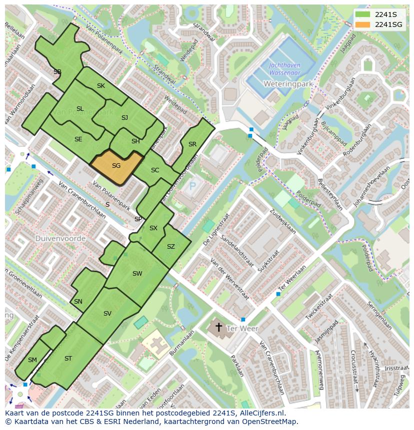 Afbeelding van het postcodegebied 2241 SG op de kaart.