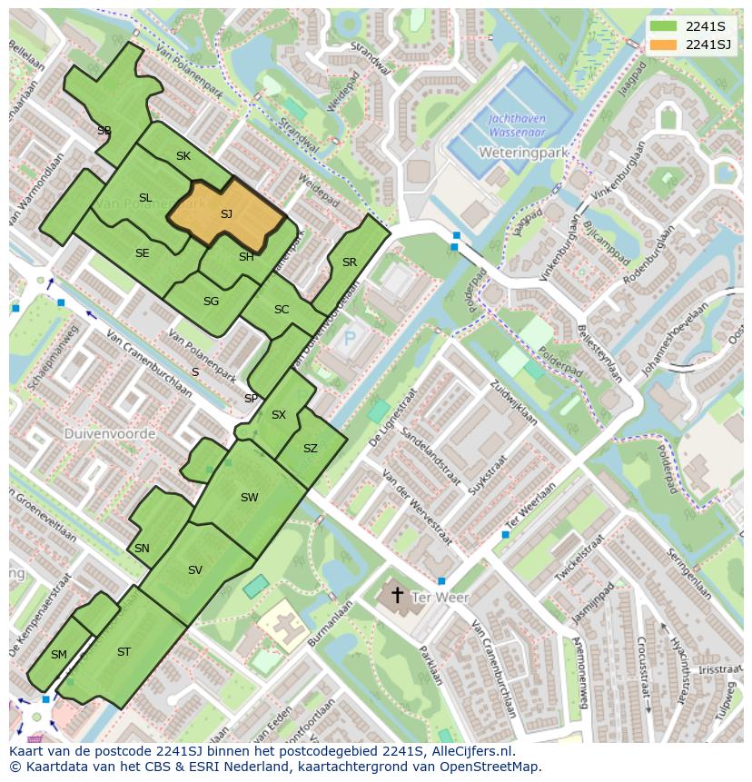Afbeelding van het postcodegebied 2241 SJ op de kaart.