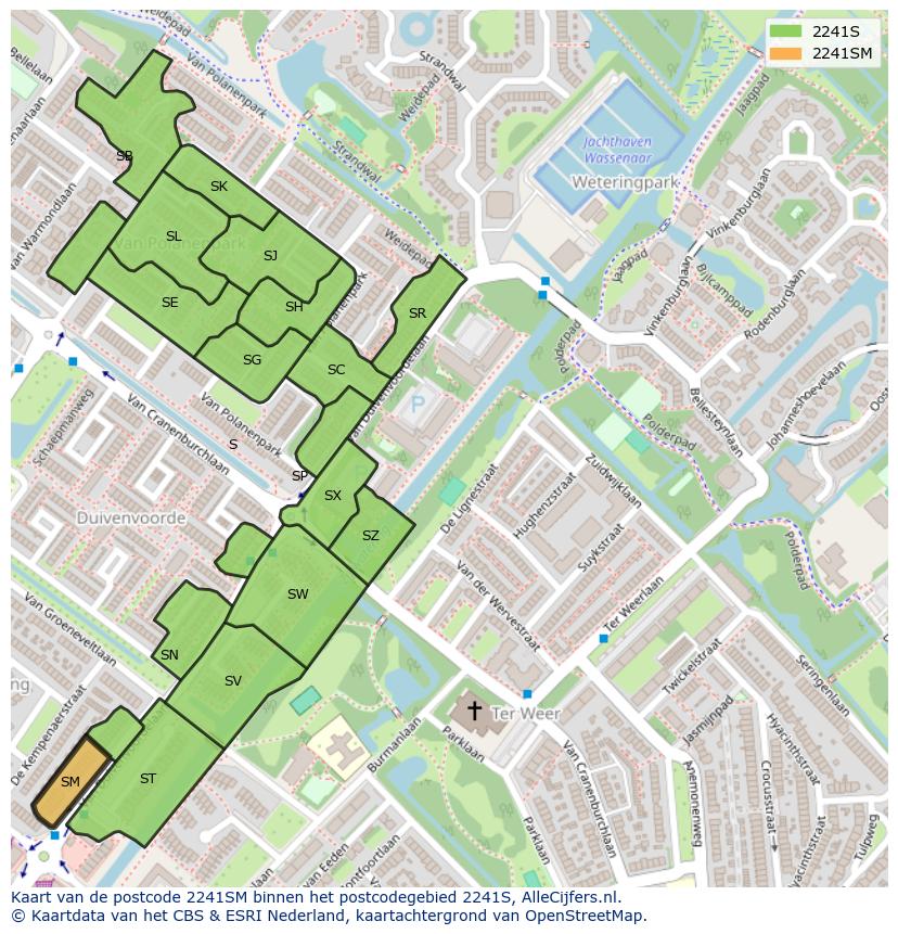 Afbeelding van het postcodegebied 2241 SM op de kaart.