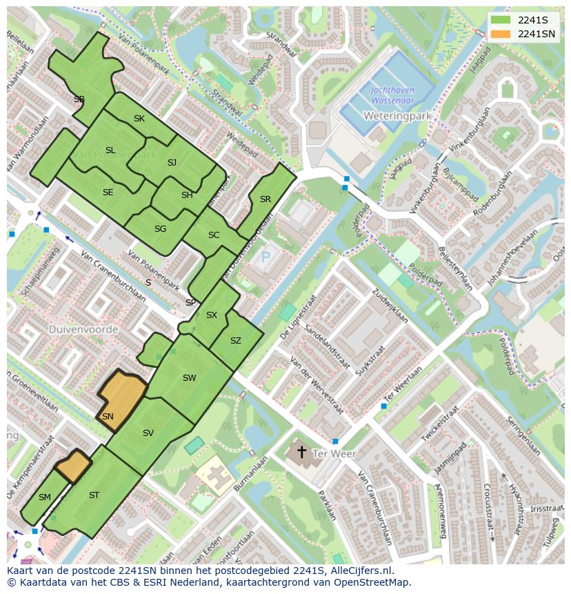 Afbeelding van het postcodegebied 2241 SN op de kaart.