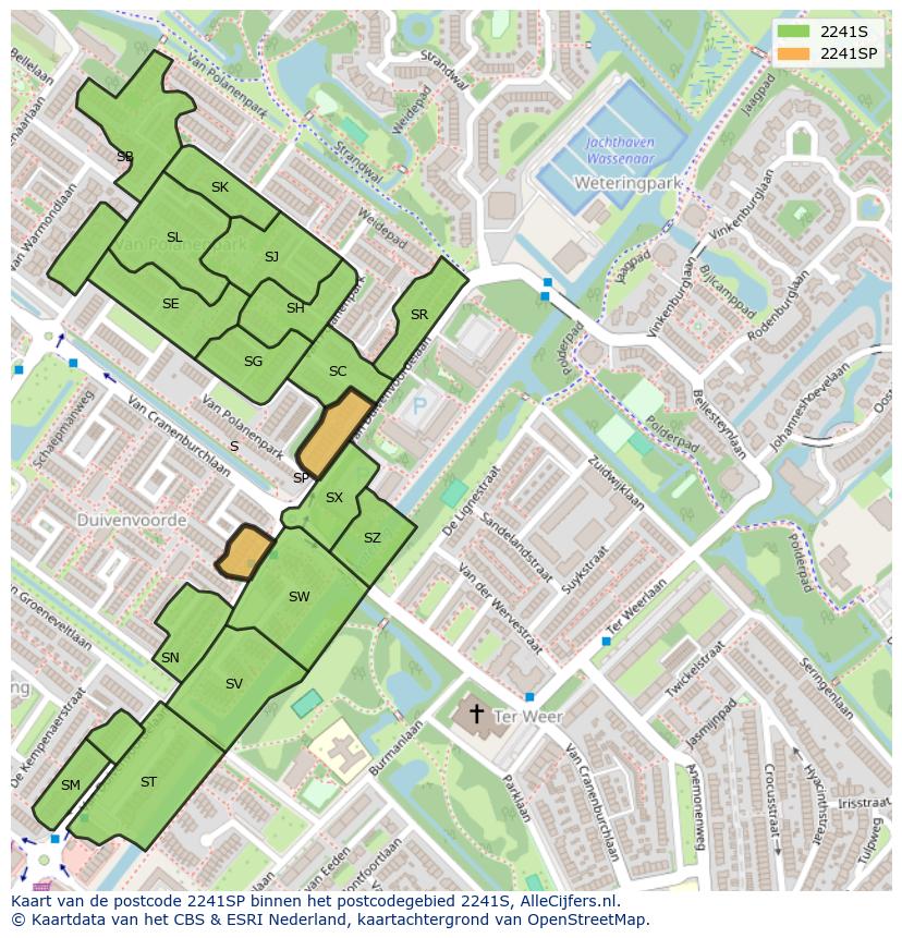 Afbeelding van het postcodegebied 2241 SP op de kaart.